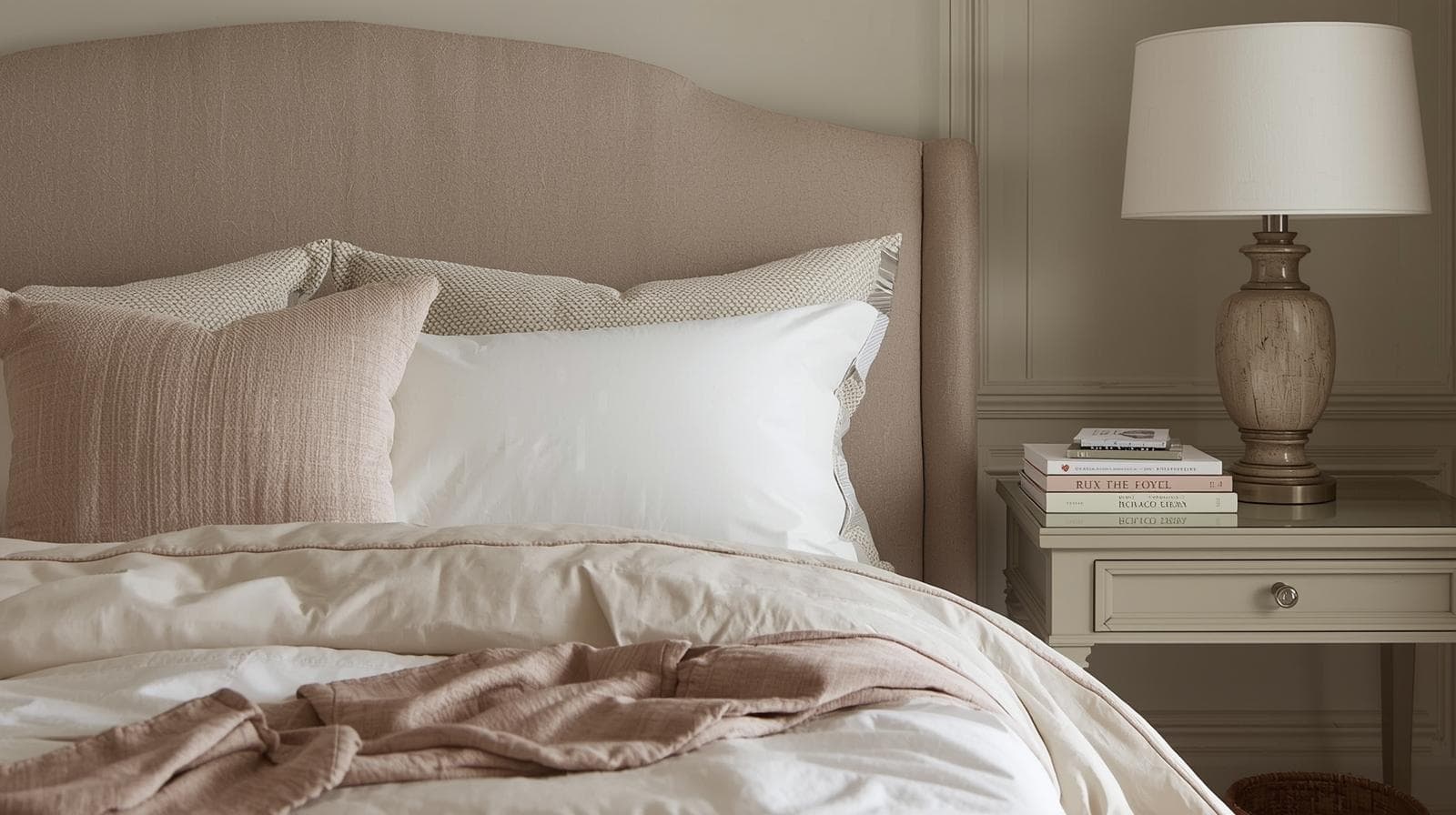 Master bedroom styled with neutral tones for property sale